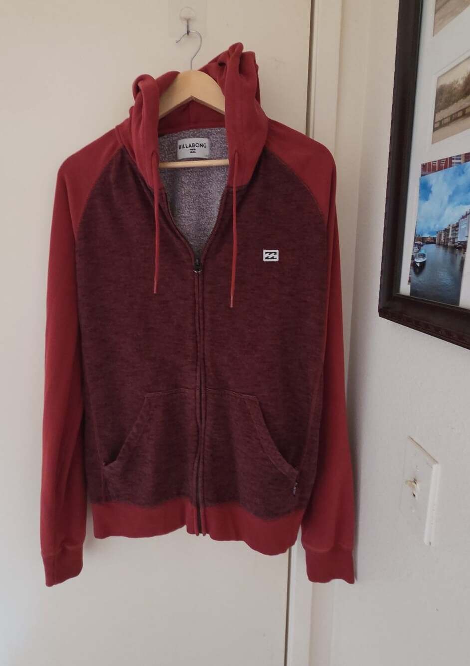 Billabong Full Zip Hoodie Size L Red Marled Sweatshirt
